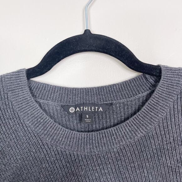 Athleta Small Rest Day Asymmetrical Sweater Gray Ribbed Pima Cotton Lyocell Silk - Picture 8 of 11